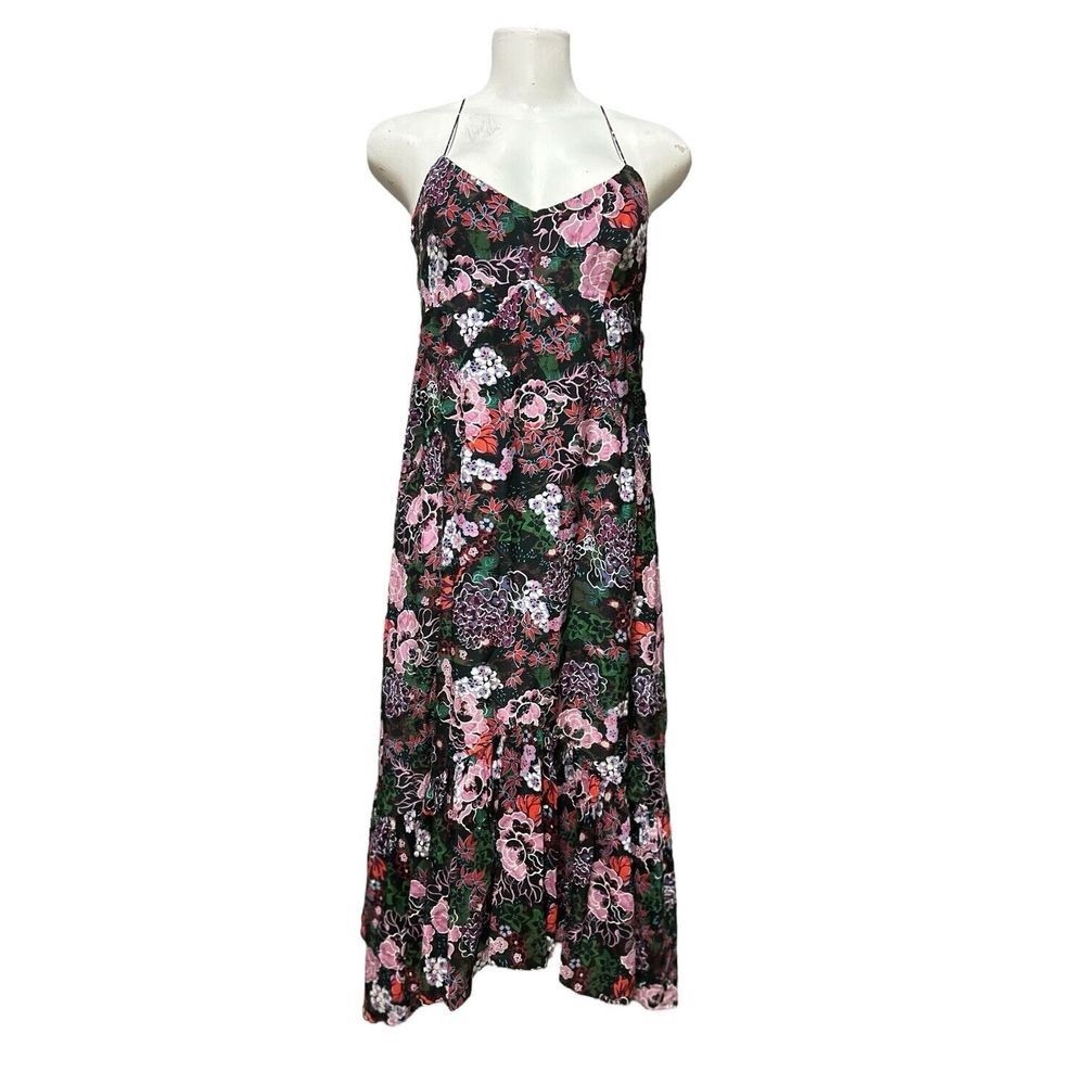 Saloni‎ Women's Floral Print Asymmetrical Hem Midi Dress Multicolor Size 6 - Picture 2 of 9